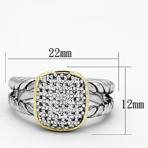 3W322 - Reverse Two-Tone Brass Ring with AAA Grade CZ  in Clear-1