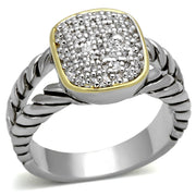 3W322 - Reverse Two-Tone Brass Ring with AAA Grade CZ  in Clear-0
