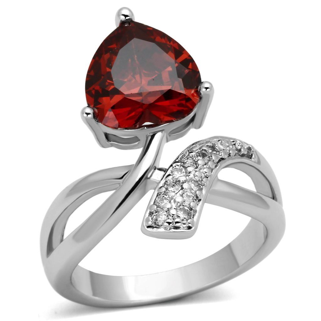 3W323 - Rhodium Brass Ring with AAA Grade CZ  in Garnet-0