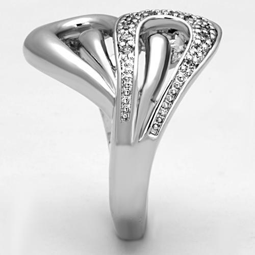 3W325 - Rhodium Brass Ring with AAA Grade CZ  in Clear-3