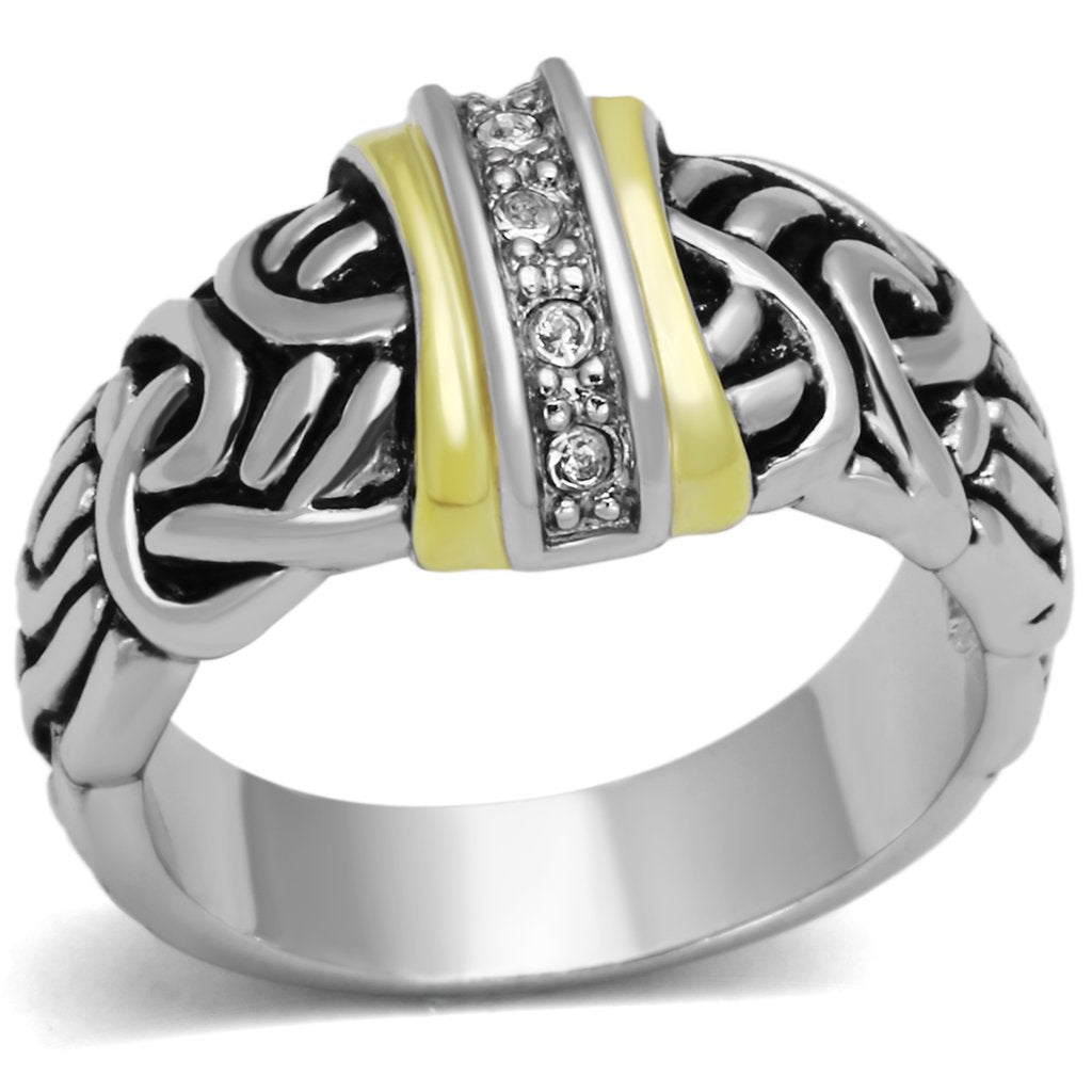 3W327 - Reverse Two-Tone Brass Ring with Top Grade Crystal  in Clear-0