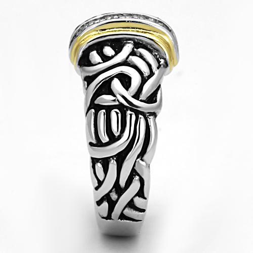 3W327 - Reverse Two-Tone Brass Ring with Top Grade Crystal  in Clear-3