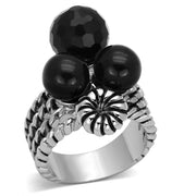 3W330 - Rhodium Brass Ring with AAA Grade CZ  in Black Diamond-0