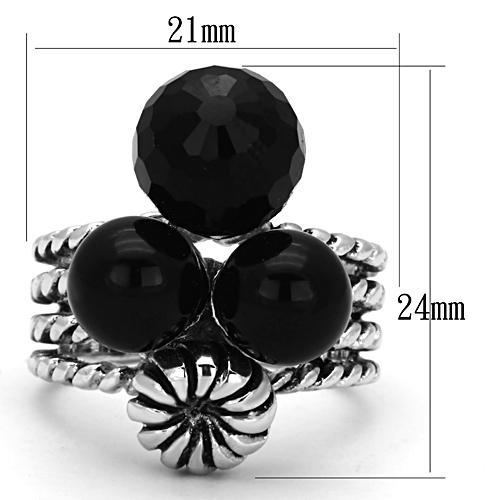 3W330 - Rhodium Brass Ring with AAA Grade CZ  in Black Diamond-1