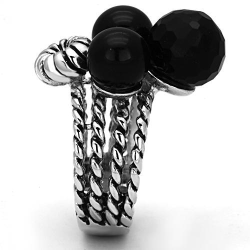 3W330 - Rhodium Brass Ring with AAA Grade CZ  in Black Diamond-3