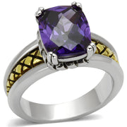 3W331 - Reverse Two-Tone Brass Ring with AAA Grade CZ  in Amethyst-0
