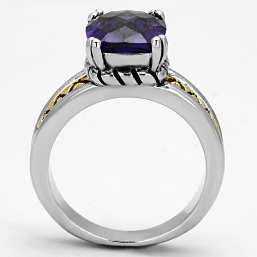 3W331 - Reverse Two-Tone Brass Ring with AAA Grade CZ  in Amethyst-2