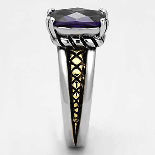 3W331 - Reverse Two-Tone Brass Ring with AAA Grade CZ  in Amethyst-3