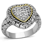 3W333 - Reverse Two-Tone Brass Ring with AAA Grade CZ  in Clear-0
