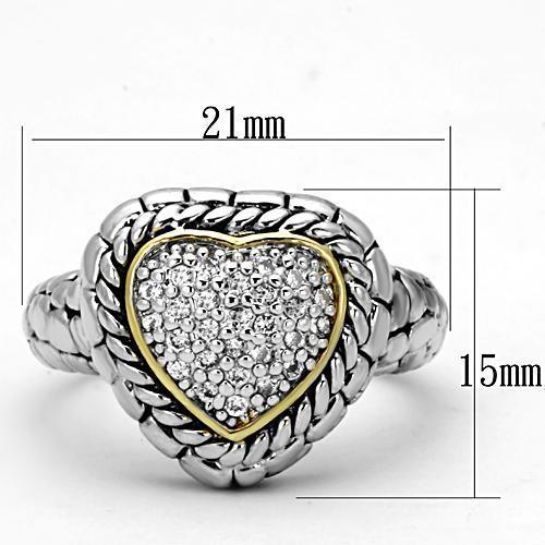 3W333 - Reverse Two-Tone Brass Ring with AAA Grade CZ  in Clear-1