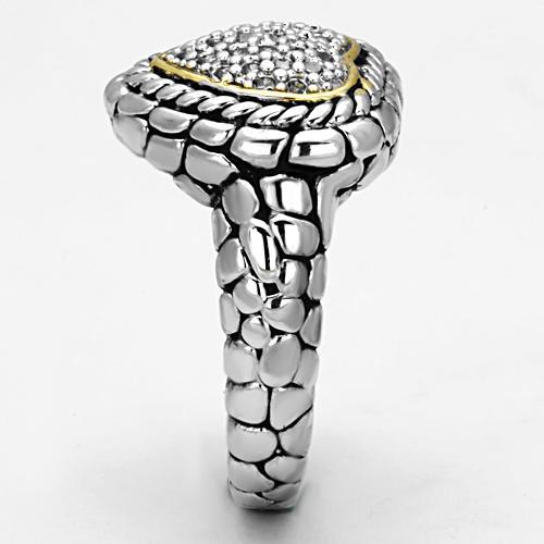 3W333 - Reverse Two-Tone Brass Ring with AAA Grade CZ  in Clear-3