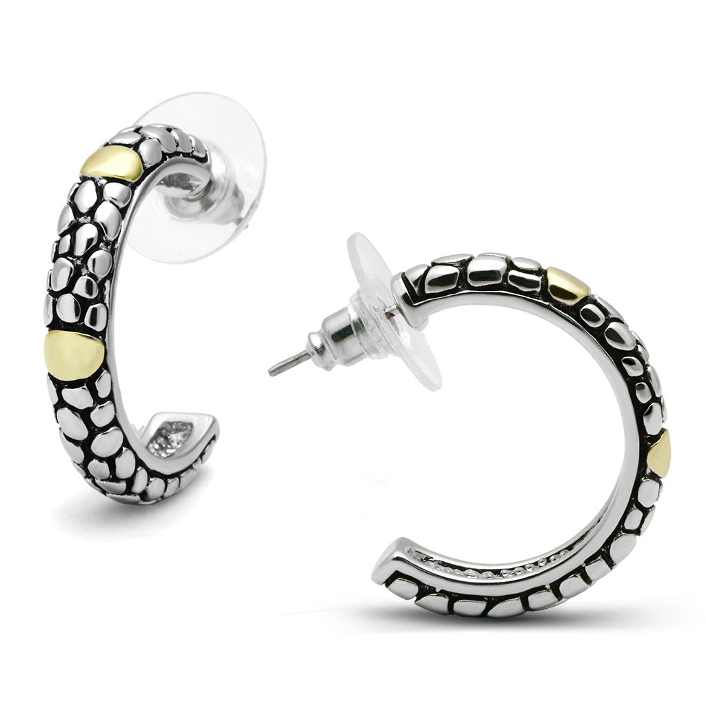3W335 - Reverse Two-Tone Brass Earrings with Epoxy  in Jet-0