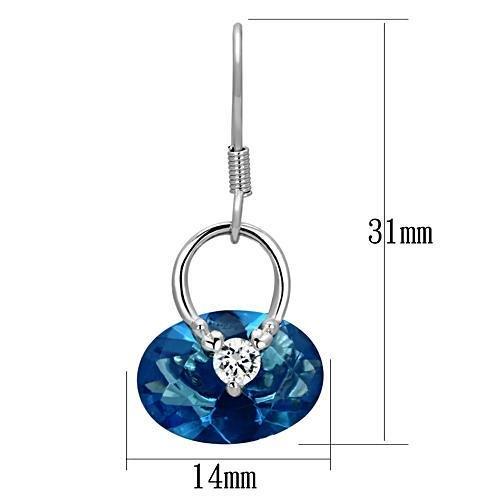 3W338 - Rhodium Brass Earrings with Synthetic Synthetic Glass in Sea Blue-1