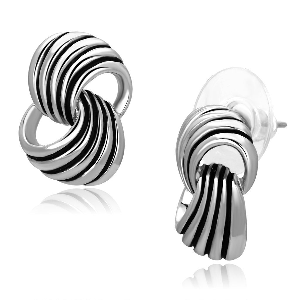 3W343 - Rhodium Brass Earrings with Epoxy  in Jet-0