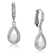 3W344 - Rhodium Brass Earrings with Synthetic Pearl in White-0