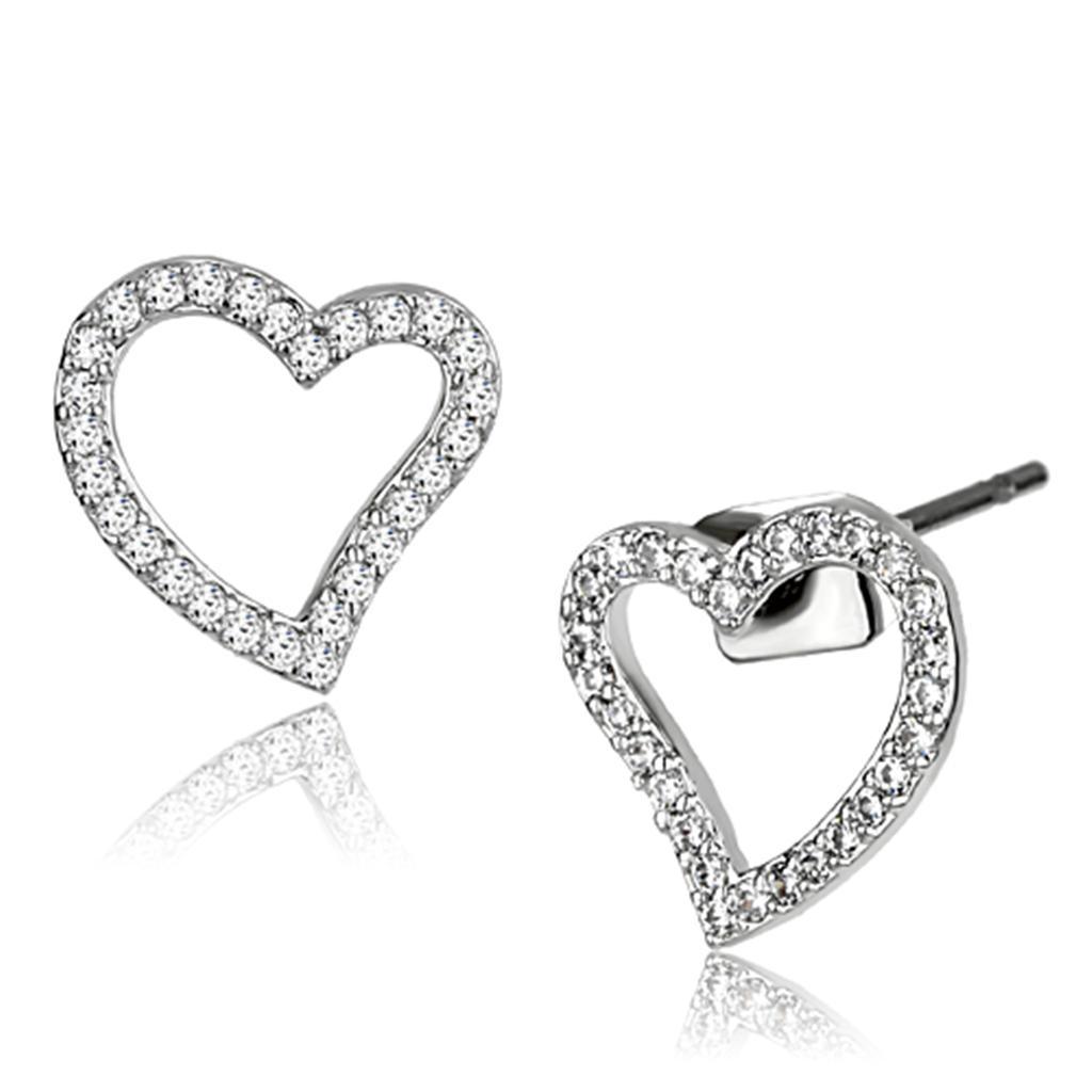 3W346 - Rhodium Brass Earrings with AAA Grade CZ  in Clear-0