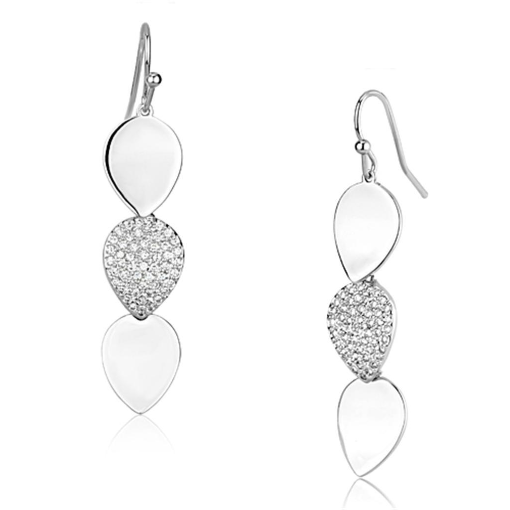 3W351 - Rhodium Brass Earrings with AAA Grade CZ  in Clear-0
