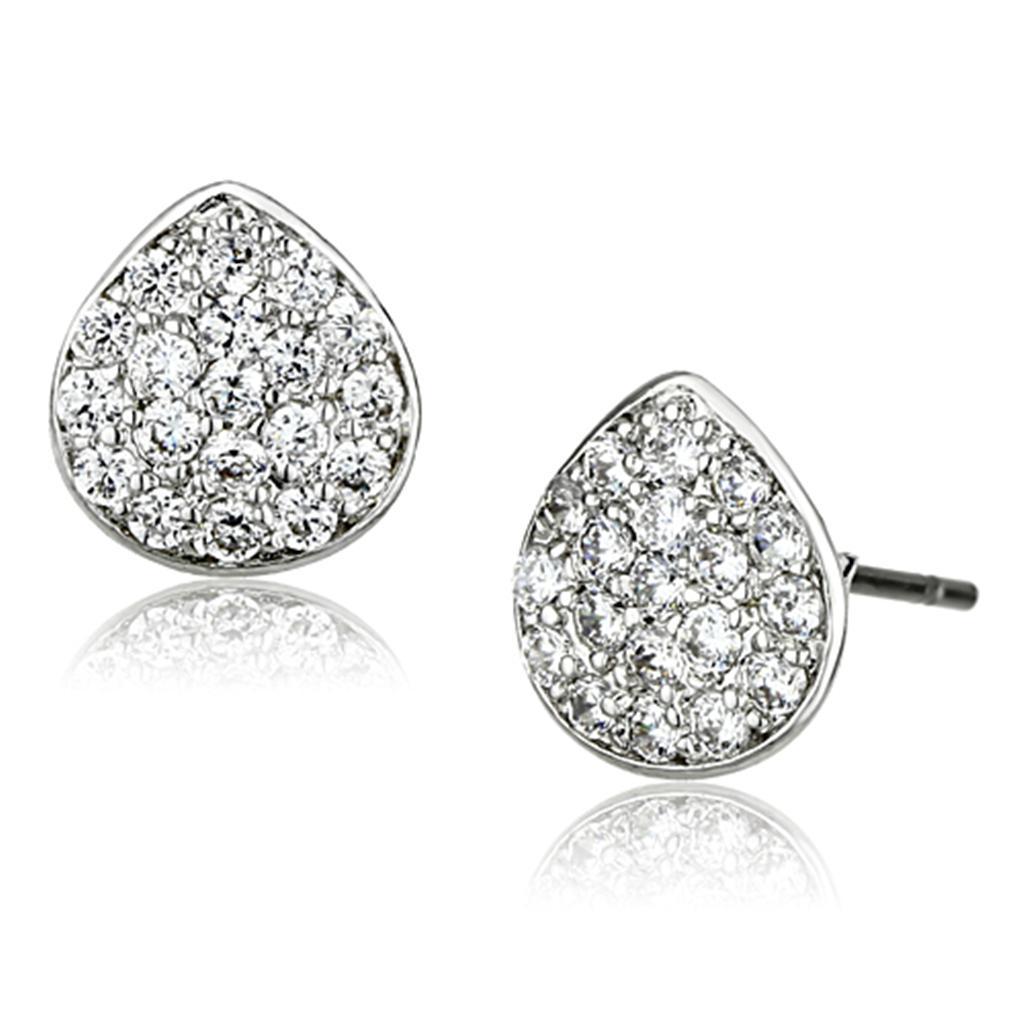 3W352 - Rhodium Brass Earrings with AAA Grade CZ  in Clear-0