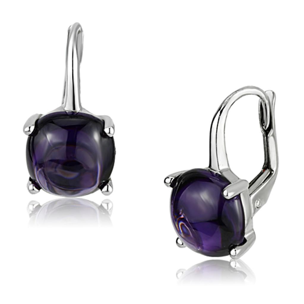 3W353 - Rhodium Brass Earrings with AAA Grade CZ  in Amethyst-0