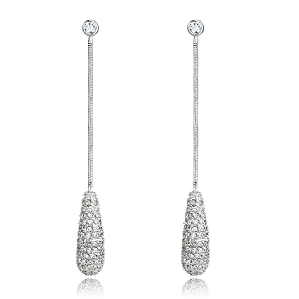 3W355 - Rhodium Brass Earrings with AAA Grade CZ  in Clear-0