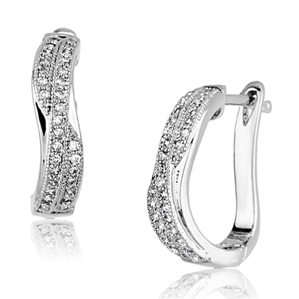 3W358 - Rhodium Brass Earrings with AAA Grade CZ  in Clear-0