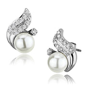 3W365 - Rhodium Brass Earrings with Synthetic Pearl in White-0