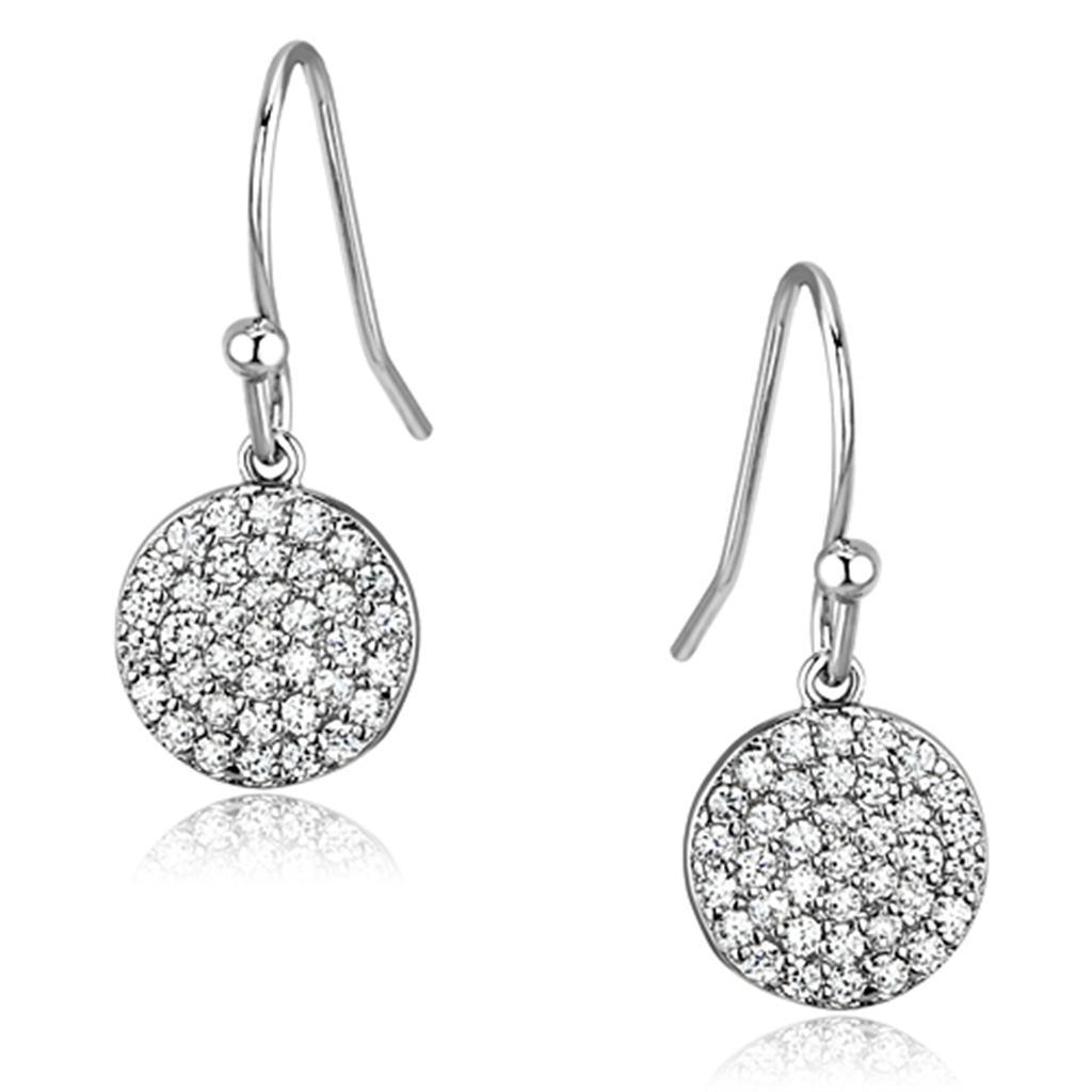 3W369 - Rhodium Brass Earrings with AAA Grade CZ  in Clear-0