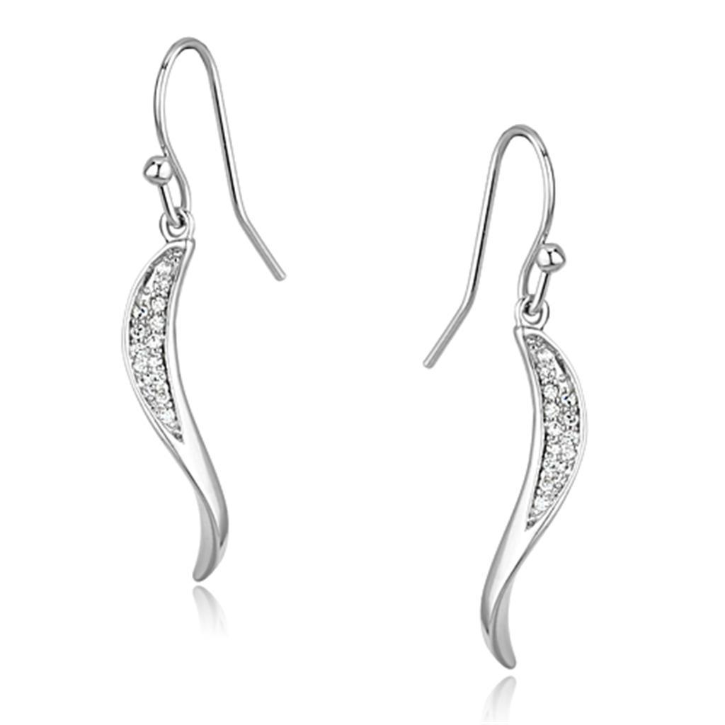 3W377 - Rhodium Brass Earrings with AAA Grade CZ  in Clear-0