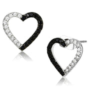 3W381 - Rhodium + Ruthenium Brass Earrings with AAA Grade CZ  in Jet-0