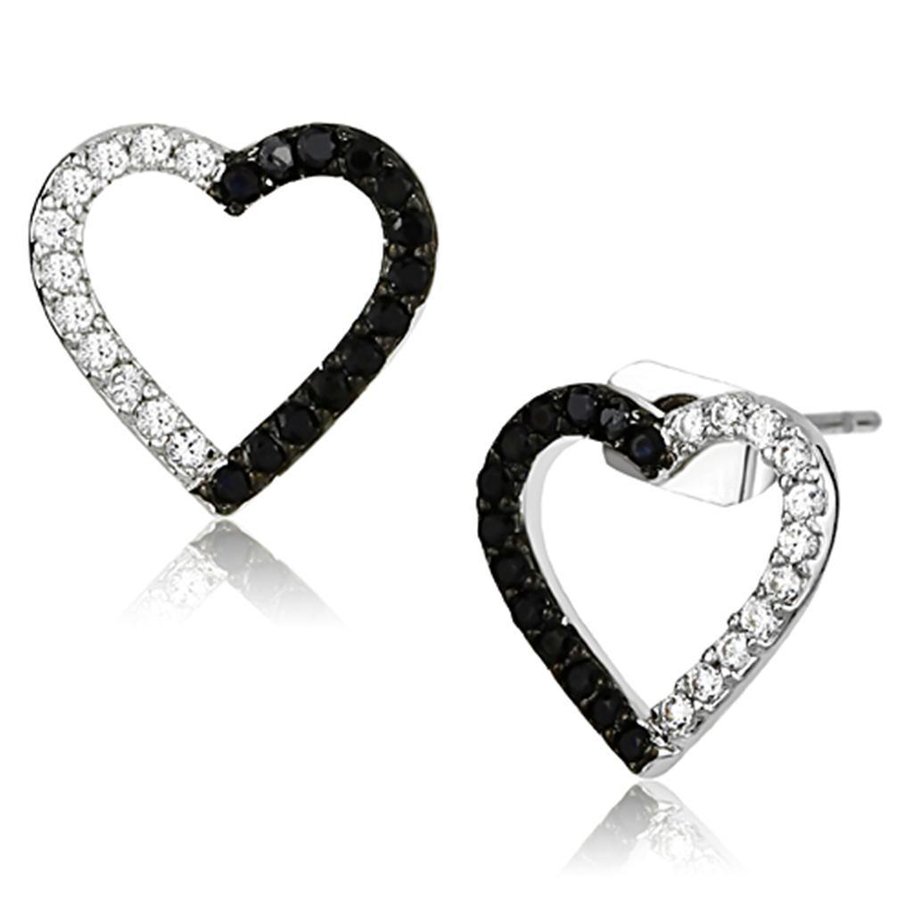 3W381 - Rhodium + Ruthenium Brass Earrings with AAA Grade CZ  in Jet-0
