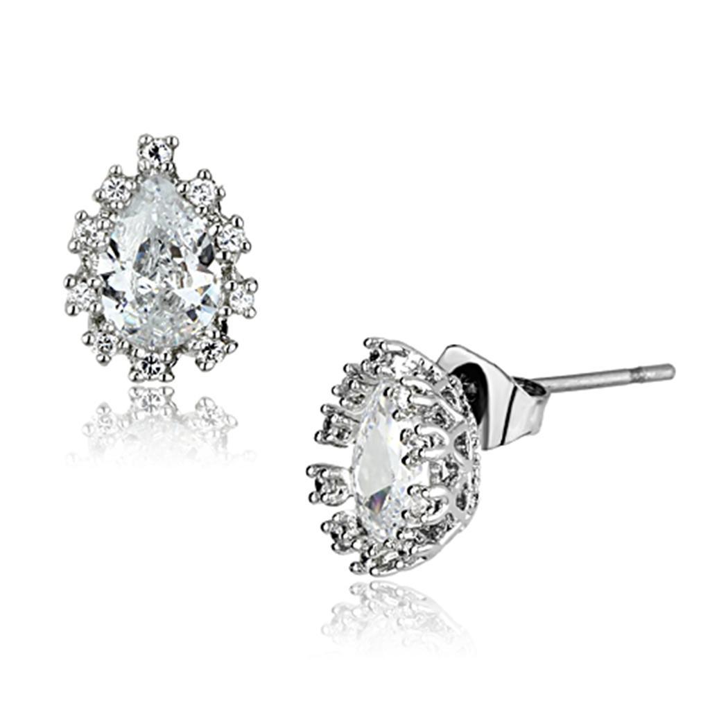 3W386 - Rhodium Brass Earrings with AAA Grade CZ  in Clear-0
