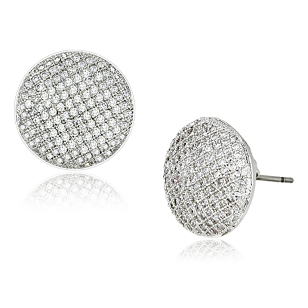 3W388 - Rhodium Brass Earrings with AAA Grade CZ  in Clear-0