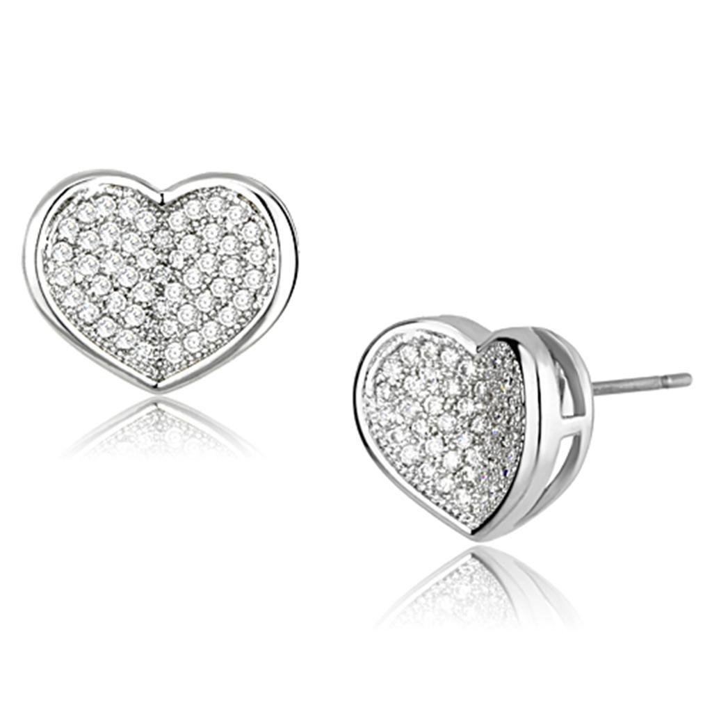 3W389 - Rhodium Brass Earrings with AAA Grade CZ  in Clear-0