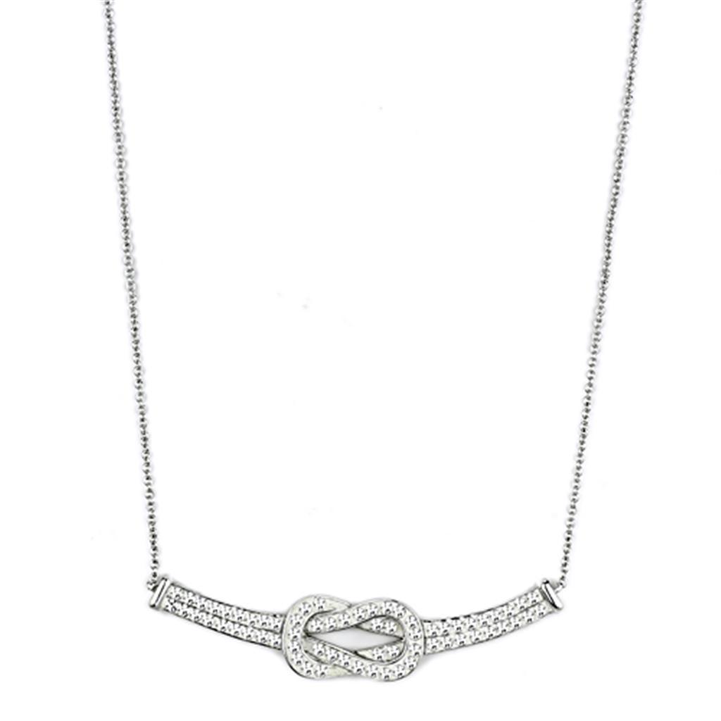 3W406 - Rhodium Brass Necklace with Top Grade Crystal  in Clear-0