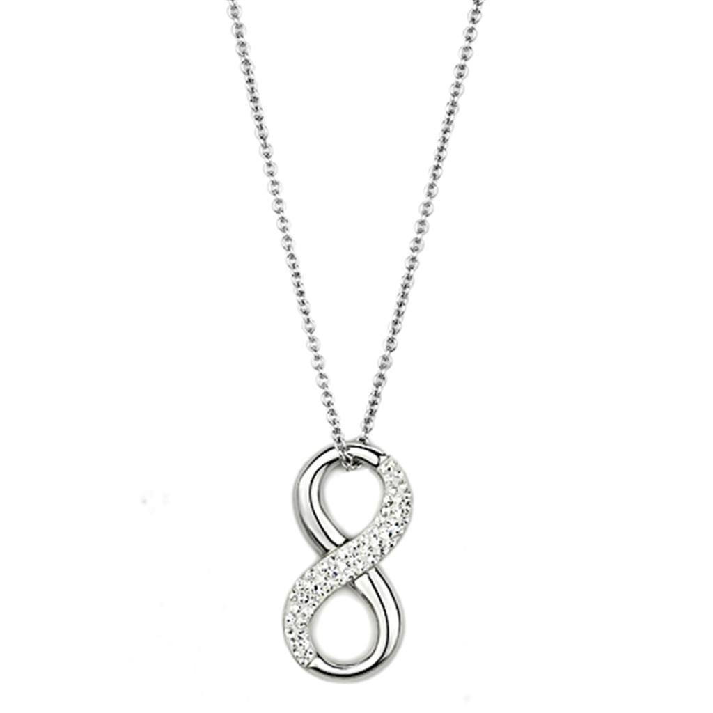 3W407 - Rhodium Brass Necklace with Top Grade Crystal  in Clear-0