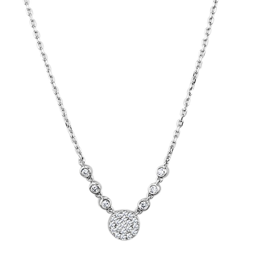 3W417 - Rhodium Brass Necklace with AAA Grade CZ  in Clear-0