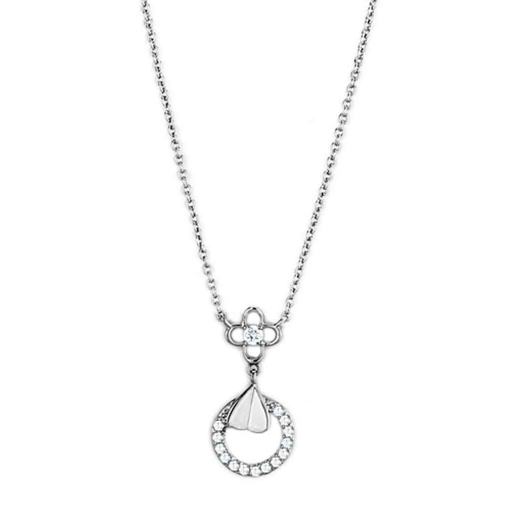3W419 - Rhodium Brass Necklace with AAA Grade CZ  in Clear-0