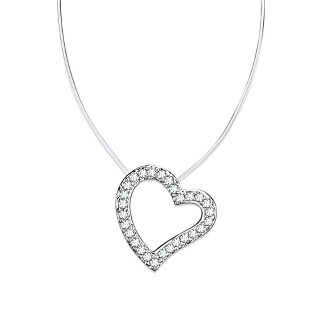 3W420 - Rhodium Brass Necklace with AAA Grade CZ  in Clear-0