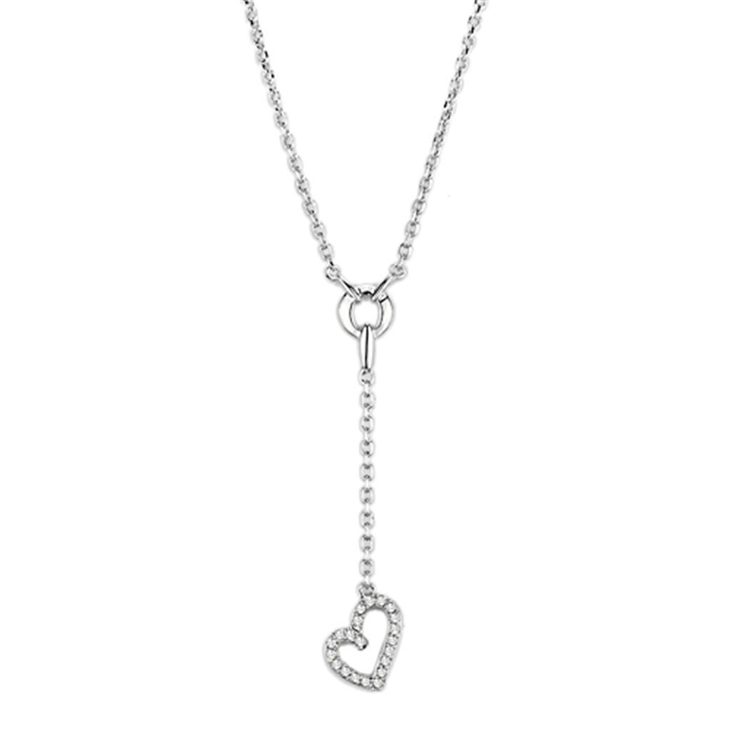 3W425 - Rhodium Brass Necklace with AAA Grade CZ  in Clear-0
