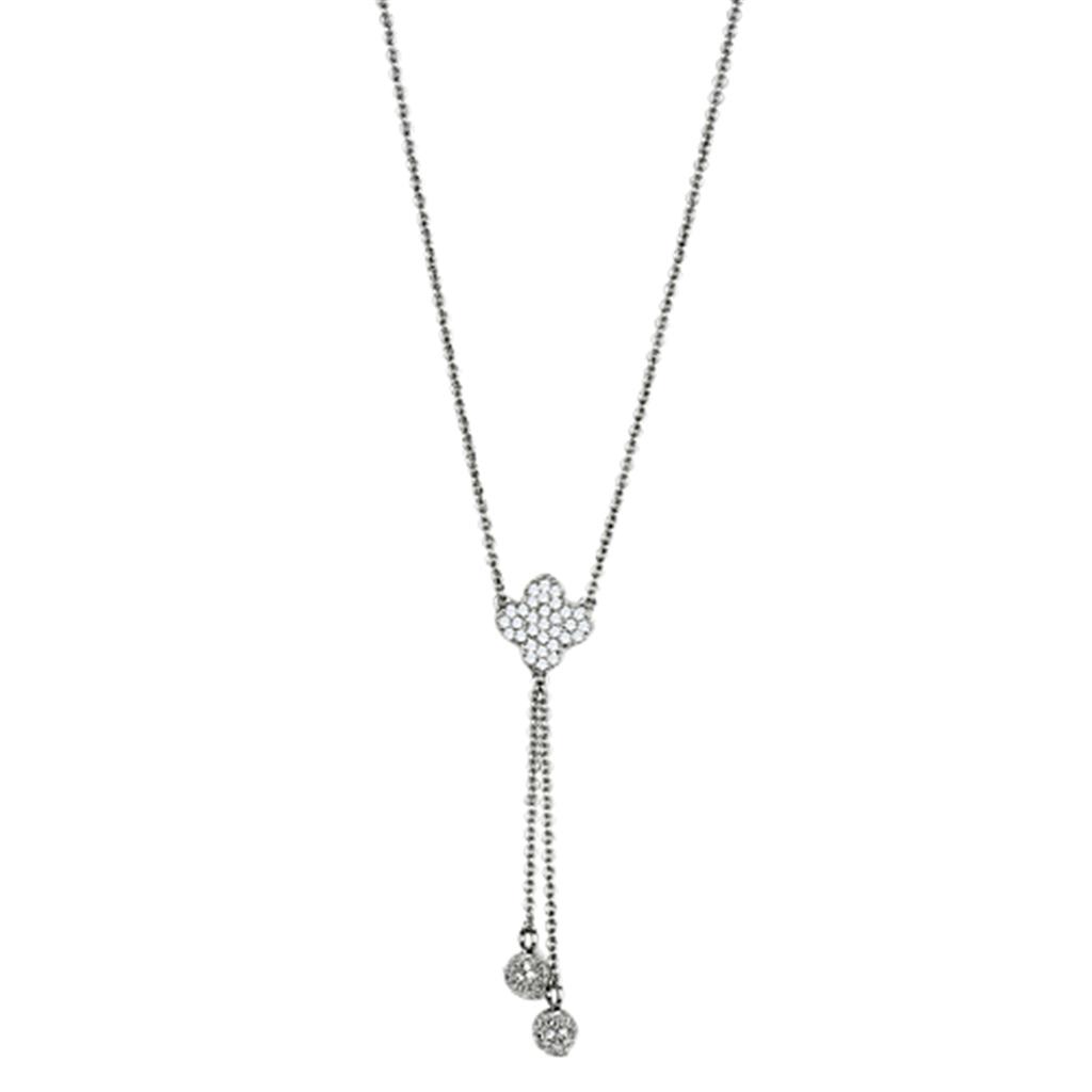 3W427 - Rhodium Brass Necklace with AAA Grade CZ  in Clear-0