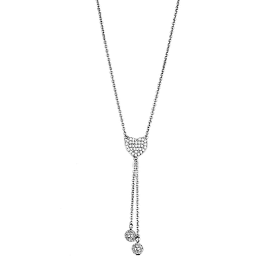 3W428 - Rhodium Brass Necklace with AAA Grade CZ  in Clear-0
