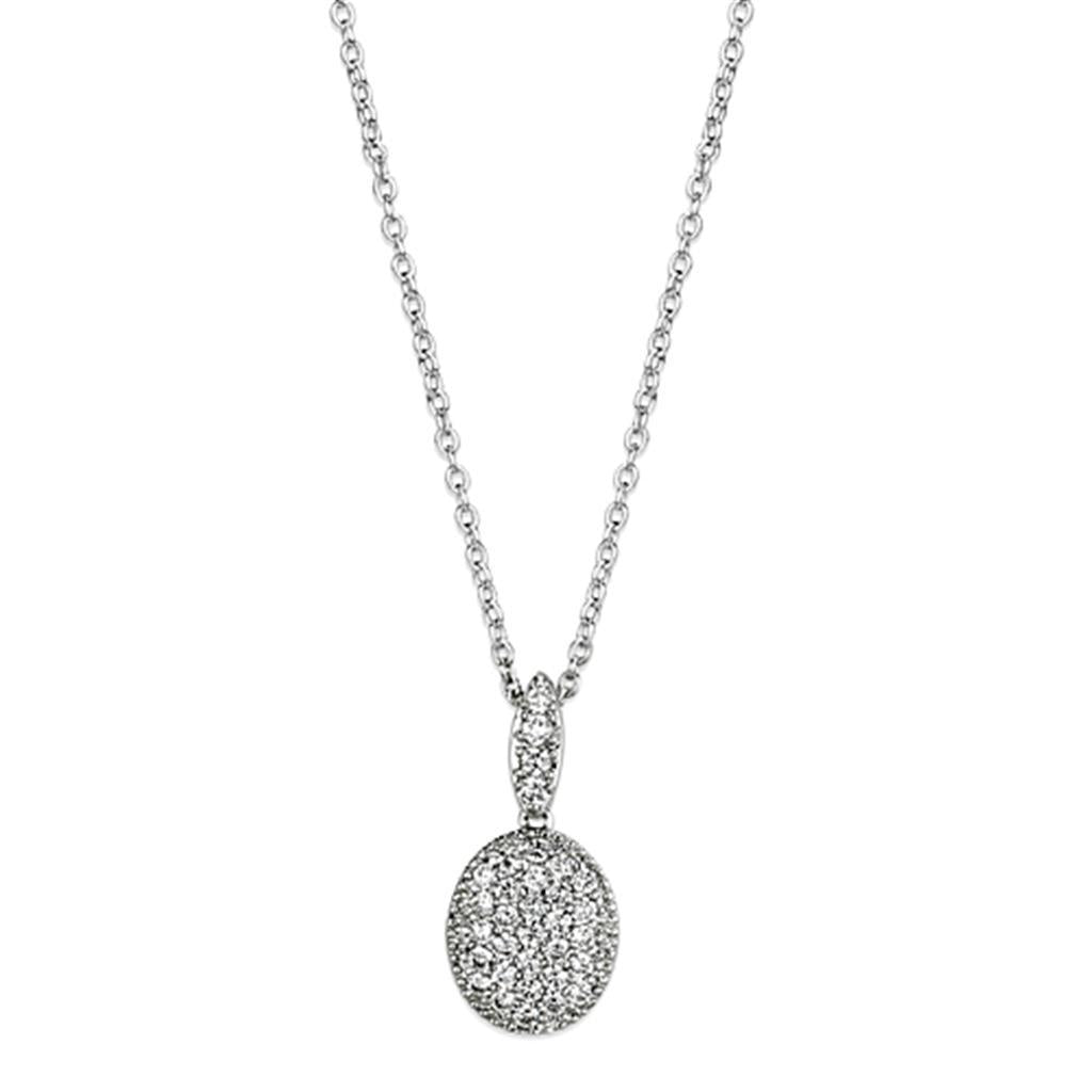 3W432 - Rhodium Brass Necklace with AAA Grade CZ  in Clear-0