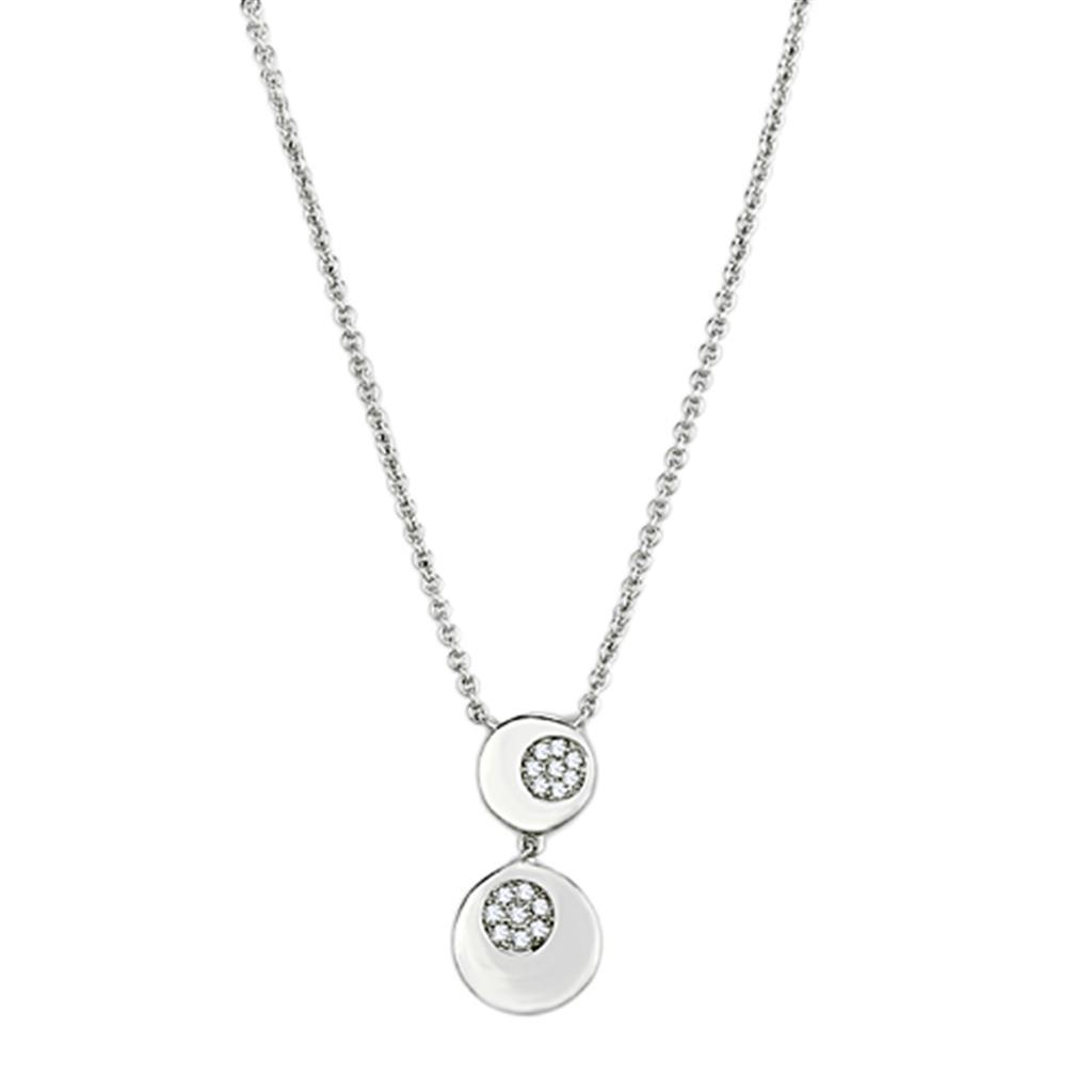 3W435 - Rhodium Brass Necklace with AAA Grade CZ  in Clear-0