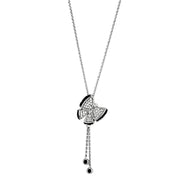 3W441 - Rhodium + Ruthenium Brass Necklace with AAA Grade CZ  in Black Diamond-0