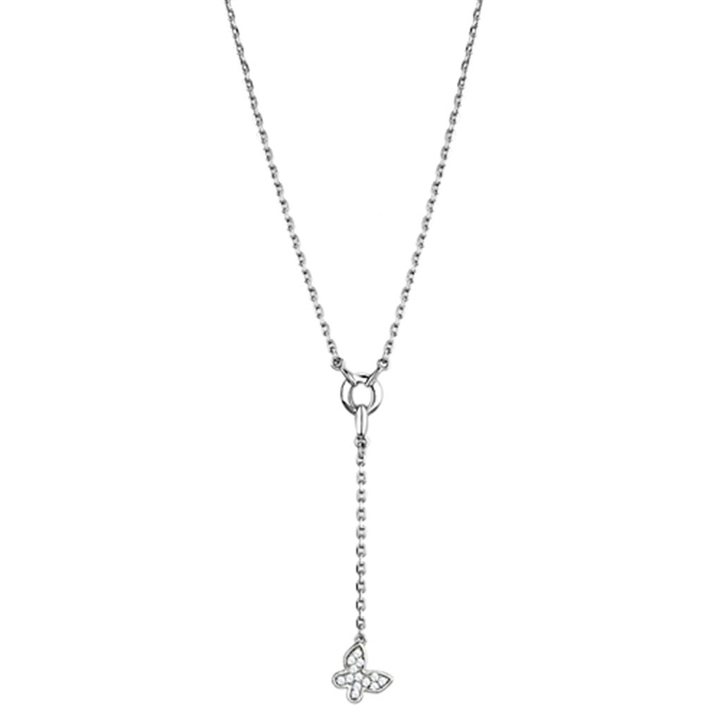 3W443 - Rhodium Brass Necklace with AAA Grade CZ  in Clear-0