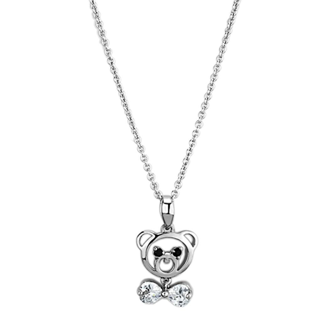 3W445 - Rhodium Brass Necklace with AAA Grade CZ  in Clear-0