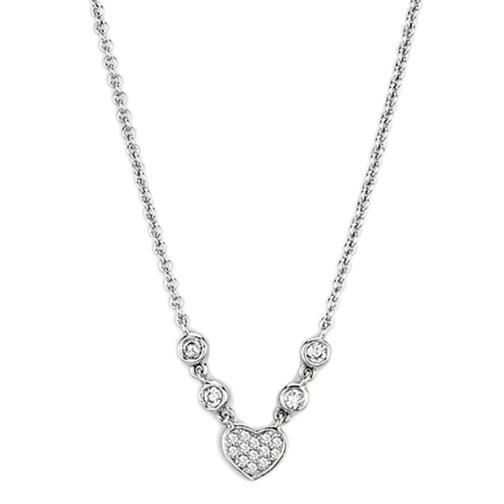 3W449 - Rhodium Brass Necklace with AAA Grade CZ  in Clear-0