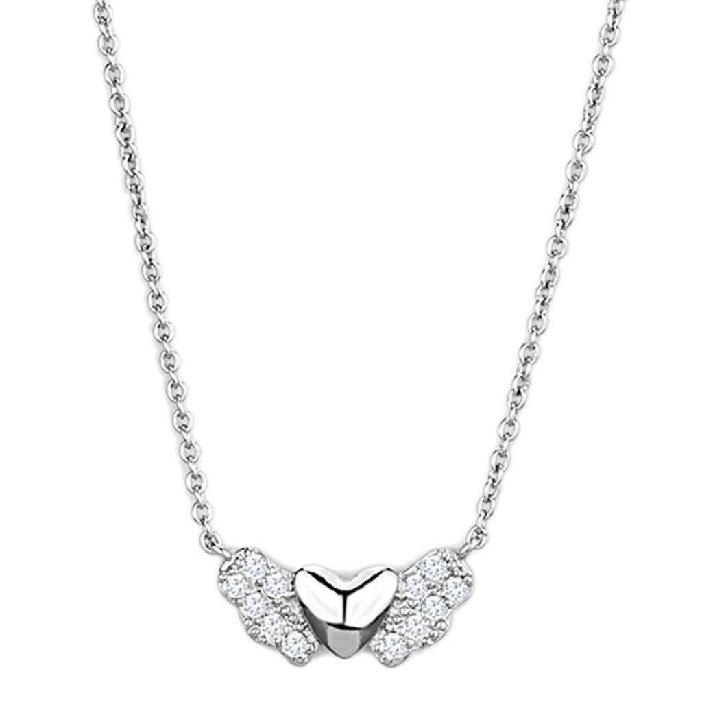 3W451 - Rhodium Brass Necklace with AAA Grade CZ  in Clear-0