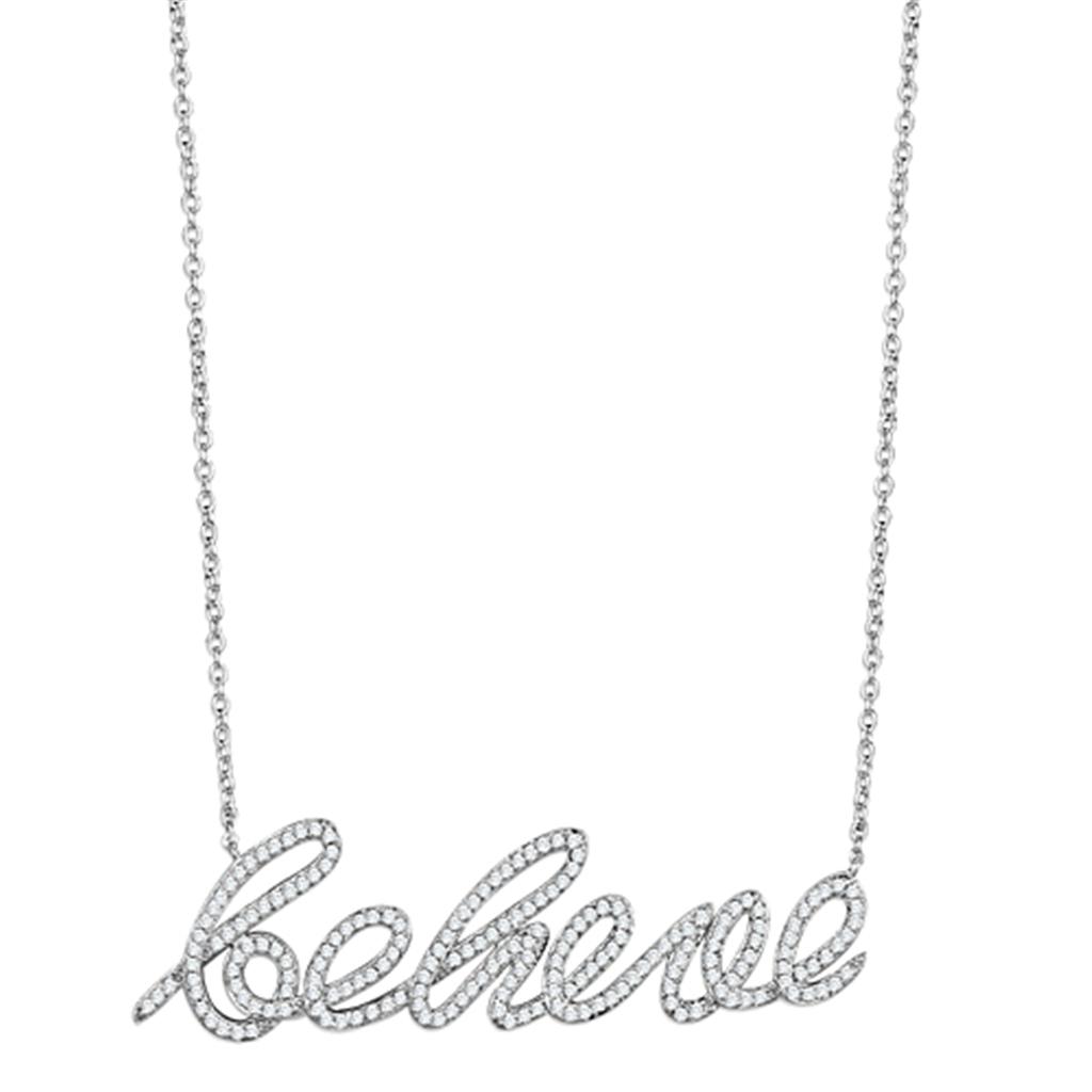 3W454 - Rhodium Brass Necklace with AAA Grade CZ  in Clear-0