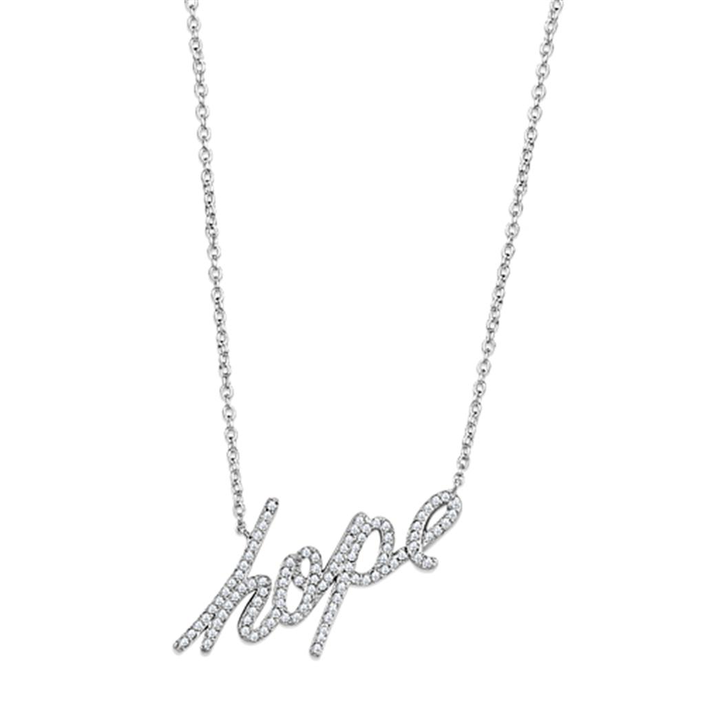 3W456 - Rhodium Brass Necklace with AAA Grade CZ  in Clear-0